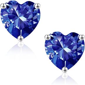 925 Sterling Silver Heart Birthstone Stud Earrings for Women, Heart Birthstone Stud Earrings for Women Teen Girls Jewelry Gifts Mothers Day Valentines Christmas Anniversary Birthday Gifts for Women Girls