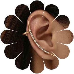 Sttiafay Boho Rhinestone Ear Cuff Earrings CZ Rhinestone Ear Climber Earrings Gold Crystal Wrap Crawler Earrings Non Piercing Clip on Earrings Jewelry for Women and Girls