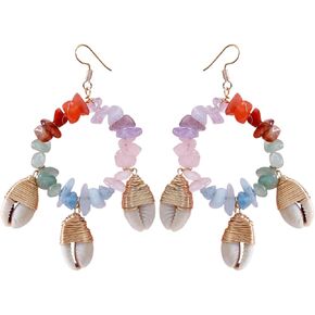 Shell Earrings for Women Handmade Colorful Lightweight Boho Beaded Natural Shell Earrings Dangle for Women Summer Beach Earrings