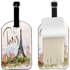 Eiffel Tower Red Lover Luggage Tag for Suitcases,Paris European City PU Leather Baggage Tags Bag Tags Travel Id Label for Luggage Women Men -1 Piece