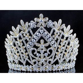 Janefashions Daisy Clear Austrian Crystal Rhinestone Tiara Crown With Hair Combs Wedding Bridal Prom Birthday Party Beauty Contest Pageant Silver Or Gold T1861 in Kuwait