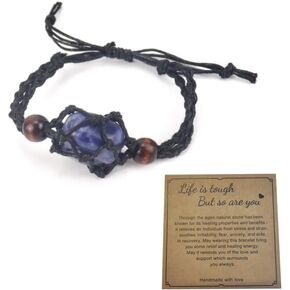DATOA Crystal Stone Bracelet Adjustable Braided Rope Bracelet Handmade Woven Netted Cage with Crystal