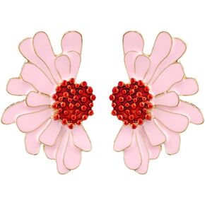 Vintage Flower Earrings Exaggerated Double Daisy Flower Floral Earrings Enamel Flower Stud Earrings Jewelry Gift for Women Girls in Kuwait