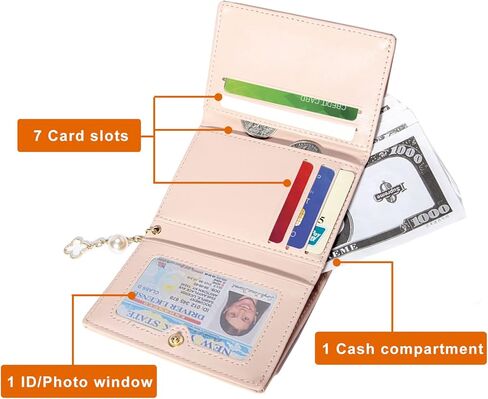 Sunwel Fashion Elegant Small Wallet with Chain Decoration Cash Credit Card Holder ID Window for Women Girls (BLACK) in Kuwait