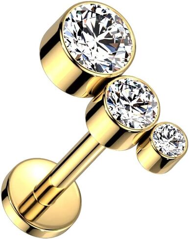 Pierced Owl 16GA G23 Implant Grade Titanium Descending Bezel Set Triple CZ Crystal Curved Internally Threaded Stud in Saudi Arabia