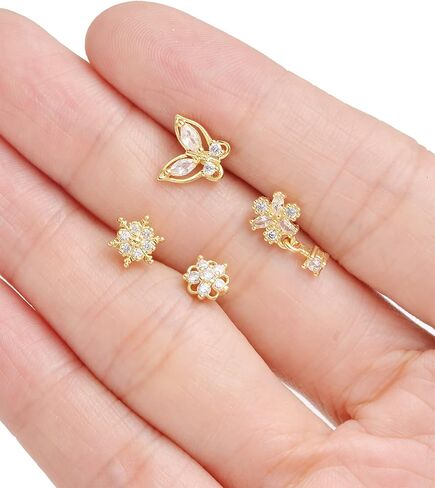 fxiqini 12 قطعة حلقات مسمار الأنف على شكل حرف L مكعب زركونيا من الفولاذ المقاوم للصدأ ترصيع الأنف القمر فراشة ثعبان زهرة قلب أحمر نجمة متدلية ثقب الأنف مجوهرات الأنف مسمار للنساء الرجال 20 جرام فضي ذهبي لهجة in Kuwait