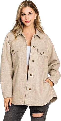 Love Tree Women's Classic Button Down Coat Shacket in Kuwait