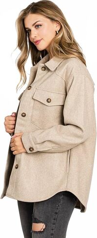 Love Tree Women's Classic Button Down Coat Shacket in Kuwait