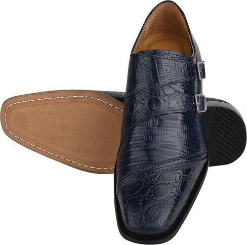 LIBERTYZENO Mens Animal Print Genuine Leather Wingtip Monkstrap Dress Shoes in Kuwait