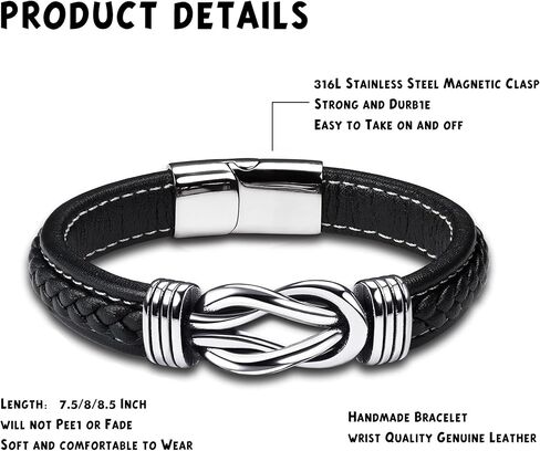 FIBO STEEL 3Pcs Stainless Steel Braided Leather Bracelet for Men Women Leather Wrist Band Cuff Bangle Bracelet 7.5-8.5 inches in Saudi Arabia