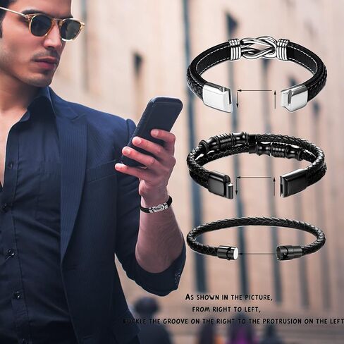 FIBO STEEL 3Pcs Stainless Steel Braided Leather Bracelet for Men Women Leather Wrist Band Cuff Bangle Bracelet 7.5-8.5 inches in Saudi Arabia