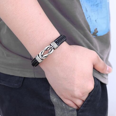 FIBO STEEL 3Pcs Stainless Steel Braided Leather Bracelet for Men Women Leather Wrist Band Cuff Bangle Bracelet 7.5-8.5 inches in Saudi Arabia