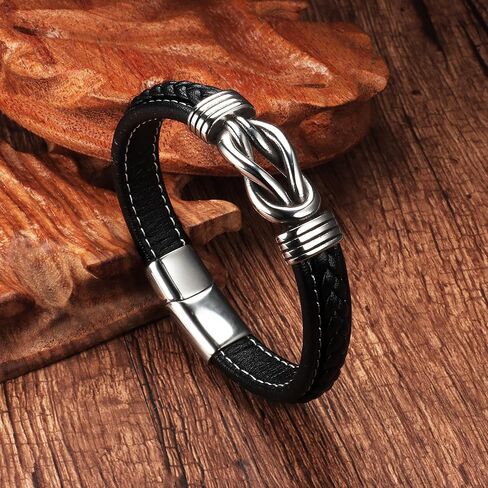 FIBO STEEL 3Pcs Stainless Steel Braided Leather Bracelet for Men Women Leather Wrist Band Cuff Bangle Bracelet 7.5-8.5 inches in Saudi Arabia