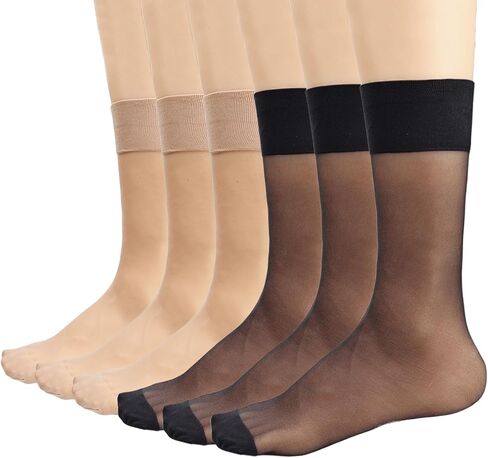 Mcool Mary Womens Nylon Sheer Socks Nude Crew Stocking Ultra Thin Cool See Through Calf High Silk Socks for Women in Kuwait