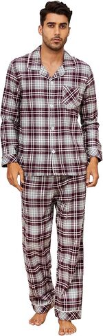 مجموعة بيجامة رجالية من Vulcanodon، 100% قطن فلانيل PJS ناعم منسوج وأكمام طويلة مكونة من قطعتين بأزرار سفلية in Kuwait