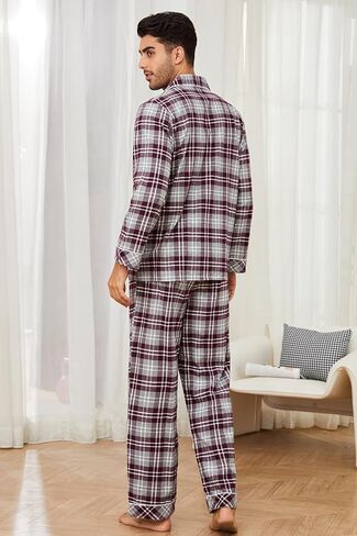 مجموعة بيجامة رجالية من Vulcanodon، 100% قطن فلانيل PJS ناعم منسوج وأكمام طويلة مكونة من قطعتين بأزرار سفلية in Kuwait