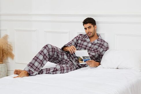 مجموعة بيجامة رجالية من Vulcanodon، 100% قطن فلانيل PJS ناعم منسوج وأكمام طويلة مكونة من قطعتين بأزرار سفلية in Kuwait