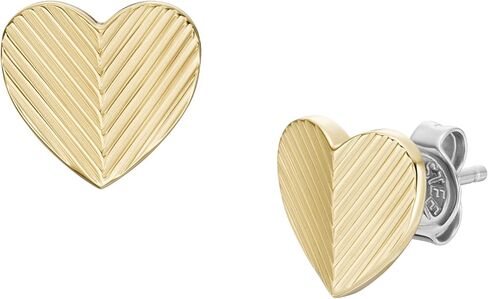Fossil Women's Harlow Linear Texture Heart Gold-Tone Stainless Steel Stud Earrings, Color: Gold (Model: JF04654710) in Saudi Arabia