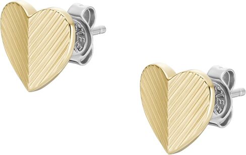 Fossil Women's Harlow Linear Texture Heart Gold-Tone Stainless Steel Stud Earrings, Color: Gold (Model: JF04654710) in Saudi Arabia