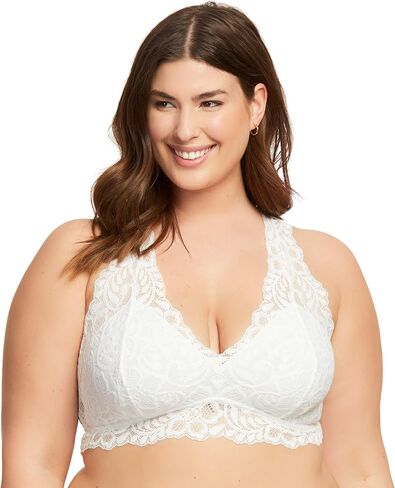 Women’s Plus Size Lace Bralette Unpadded Wireless Sexy Racerback Lace Bra | D to F Cups in Saudi Arabia