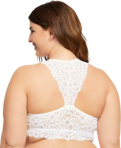 Women’s Plus Size Lace Bralette Unpadded Wireless Sexy Racerback Lace Bra | D to F Cups in Saudi Arabia