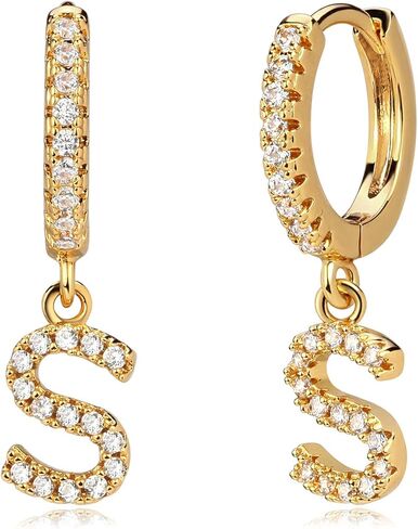 MYEARS Women Huggie Hoop Earrings Gold Initial A-Z Dangle Drop Cubic Zirconia 14K Gold Filled Small Simple Hypoallergenic Personalized Jewelry - 26 Letters in Kuwait