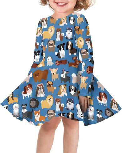 Guosanchn Girls Dress Little Kid Casual Dresses Long Sleeve Swing Dresses 3-14T in Saudi Arabia