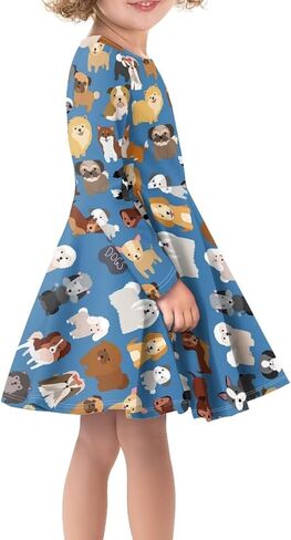 Guosanchn Girls Dress Little Kid Casual Dresses Long Sleeve Swing Dresses 3-14T in Saudi Arabia