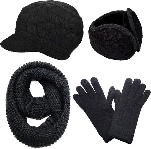 Women 4 in 1 Winter Warm Outdoor Set, with Knitted Beanie Hat Scarf Cold Weather Touchscreen Gloves W-M-M6 in Saudi Arabia