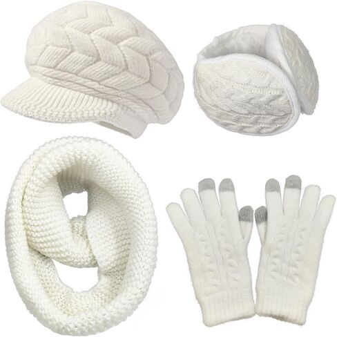 Women 4 in 1 Winter Warm Outdoor Set, with Knitted Beanie Hat Scarf Cold Weather Touchscreen Gloves W-M-M6 in Saudi Arabia