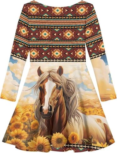 Guosanchn Girls Dress Little Kid Casual Dresses Long Sleeve Swing Dresses 3-14T in Saudi Arabia