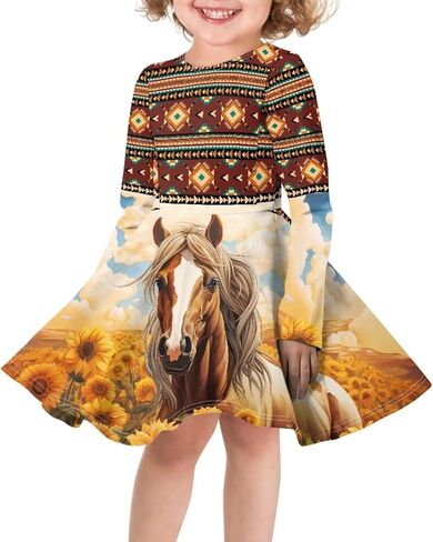 Guosanchn Girls Dress Little Kid Casual Dresses Long Sleeve Swing Dresses 3-14T in Saudi Arabia
