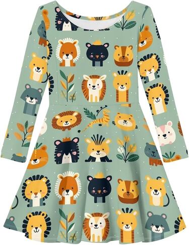 Guosanchn Girls Dress Little Kid Casual Dresses Long Sleeve Swing Dresses 3-14T in Saudi Arabia