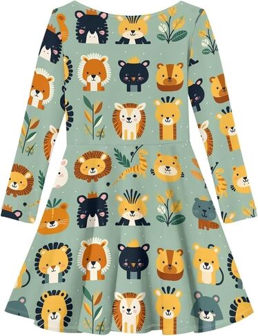 Guosanchn Girls Dress Little Kid Casual Dresses Long Sleeve Swing Dresses 3-14T in Saudi Arabia
