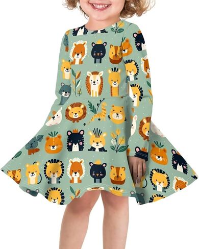 Guosanchn Girls Dress Little Kid Casual Dresses Long Sleeve Swing Dresses 3-14T in Saudi Arabia
