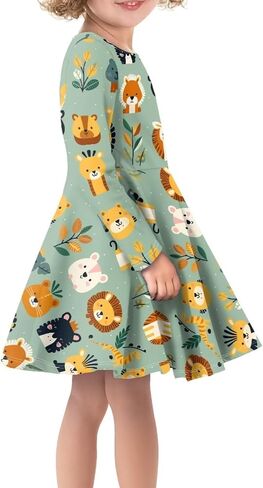 Guosanchn Girls Dress Little Kid Casual Dresses Long Sleeve Swing Dresses 3-14T in Saudi Arabia