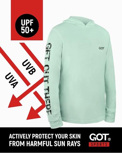 GOT Sports UPF 50+ Hooded Fishing Shirt for Men Women - Long Sleeve Hoodie T Shirts - UV Sun Protection, Lightweight in Kuwait