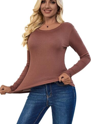 ASAIR Long Sleeve Shirts for Women Scoop Neck Ribbed Basic Trendy Stretchy Lightweight Tops in Saudi Arabia
