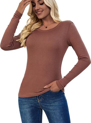 ASAIR Long Sleeve Shirts for Women Scoop Neck Ribbed Basic Trendy Stretchy Lightweight Tops in Saudi Arabia