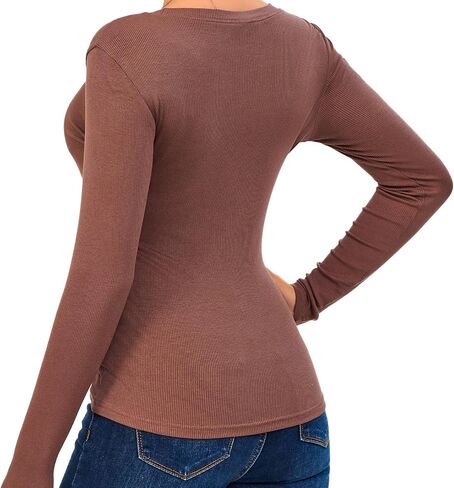 ASAIR Long Sleeve Shirts for Women Scoop Neck Ribbed Basic Trendy Stretchy Lightweight Tops in Saudi Arabia