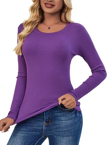 ASAIR Long Sleeve Shirts for Women Scoop Neck Ribbed Basic Trendy Stretchy Lightweight Tops in Saudi Arabia