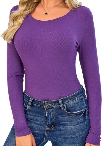 ASAIR Long Sleeve Shirts for Women Scoop Neck Ribbed Basic Trendy Stretchy Lightweight Tops in Saudi Arabia