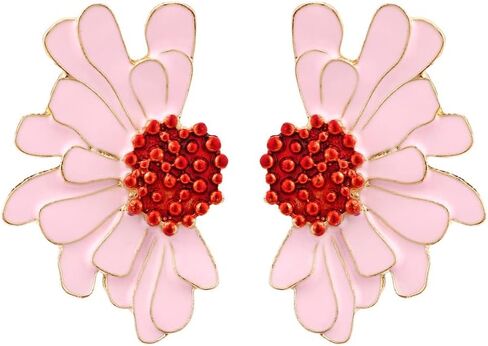 Vintage Flower Earrings Exaggerated Double Daisy Flower Floral Earrings Enamel Flower Stud Earrings Jewelry Gift for Women Girls in Kuwait