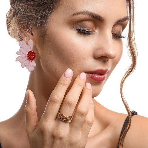 Vintage Flower Earrings Exaggerated Double Daisy Flower Floral Earrings Enamel Flower Stud Earrings Jewelry Gift for Women Girls in Kuwait