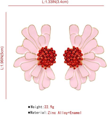 Vintage Flower Earrings Exaggerated Double Daisy Flower Floral Earrings Enamel Flower Stud Earrings Jewelry Gift for Women Girls in Kuwait