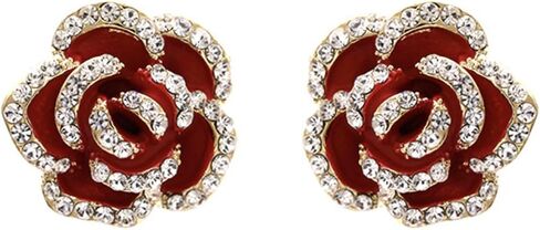 Rose Flower Stud Earrings for Women | Gold Plated Cubic Zirconia Rose Flower Stud Earrings | Dainty Silver Post Flower Earrings with Clear Rhinestone Fashion Jewelry Gift for Women and Teen Girls in Saudi Arabia