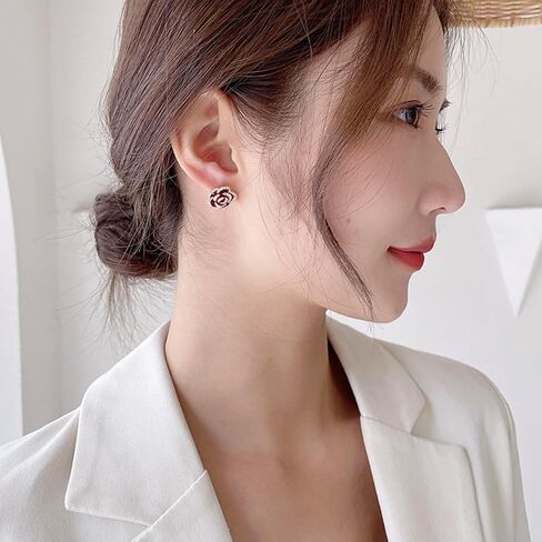 Rose Flower Stud Earrings for Women | Gold Plated Cubic Zirconia Rose Flower Stud Earrings | Dainty Silver Post Flower Earrings with Clear Rhinestone Fashion Jewelry Gift for Women and Teen Girls in Saudi Arabia