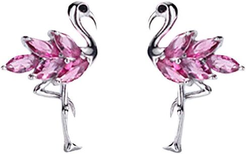Dainty Flamingo Love Heart Bird Stud Earrings for Women Girls S925 Sterling Silver Cubic Zirconia Small Studs Valentine for Lover for Girlfriend in Saudi Arabia