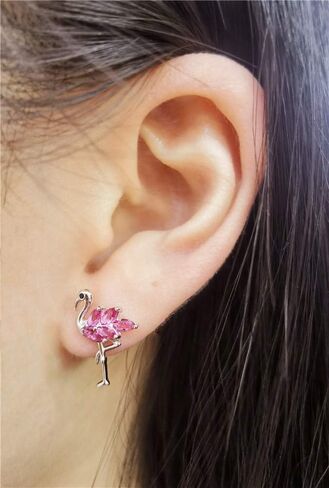 Dainty Flamingo Love Heart Bird Stud Earrings for Women Girls S925 Sterling Silver Cubic Zirconia Small Studs Valentine for Lover for Girlfriend in Saudi Arabia