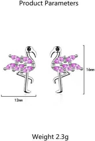 Dainty Flamingo Love Heart Bird Stud Earrings for Women Girls S925 Sterling Silver Cubic Zirconia Small Studs Valentine for Lover for Girlfriend in Saudi Arabia